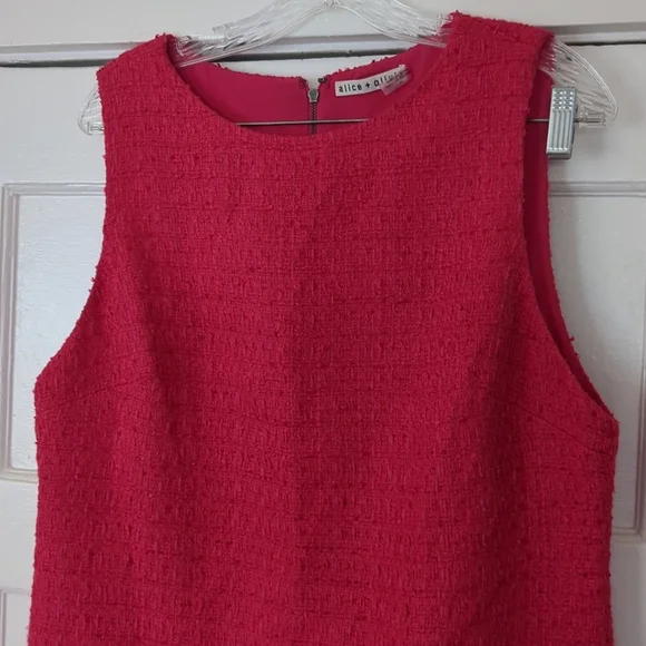 Alice + Olivia Clyde Tweed Boucle Shift A-line Dress Sleeveless Pink Sz 14 - Picture 4 of 12